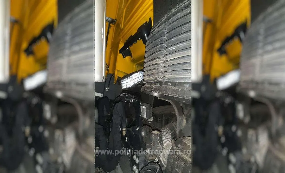 Ţigări de contrabandă ascunse în lada de scule şi la motorul unui camion
