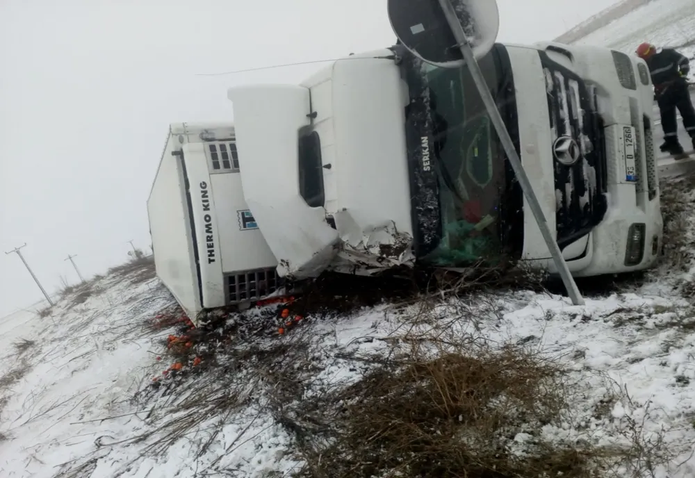 Un TIR cu citrice s-a răsturnat lângă marginea Drumului European, în apropiere de Stâna Costești