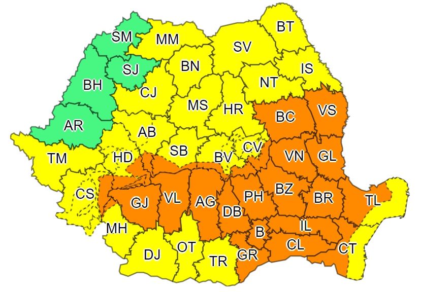 ALERTĂ ANM: COD PORTOCALIU de vreme severă imediată în județul Vaslui!