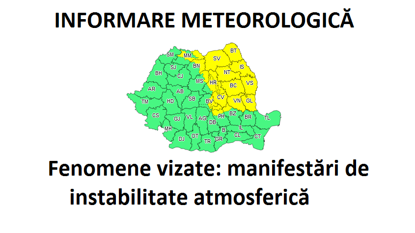 Județul Vaslui sub COD GALBEN de furtuni și fenomene meteo extreme