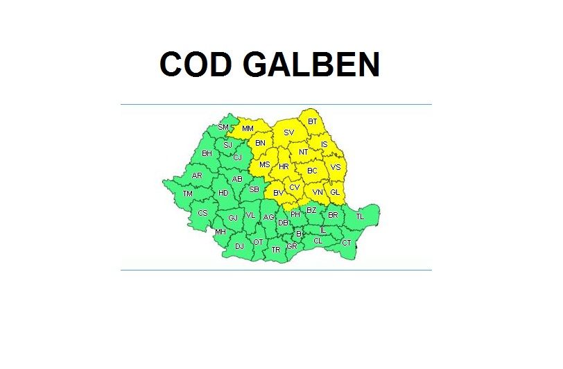 COD GALBEN de ploi torențiale și vijelii în județul Vaslui până miercuri
