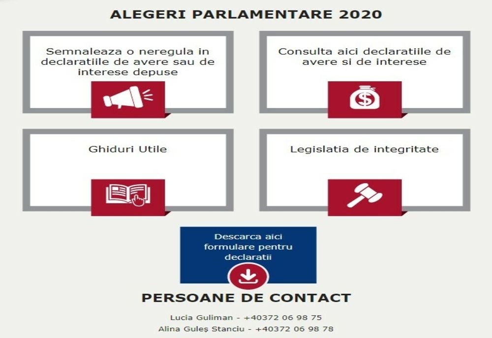 Secțiune dedicată alegerilor parlamentare pe pagina Agenției Naționale de Integritate