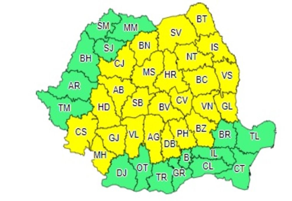 Vremea 25 august - Cod galben de vreme severă - Harta unde lovesc fenomenele extreme