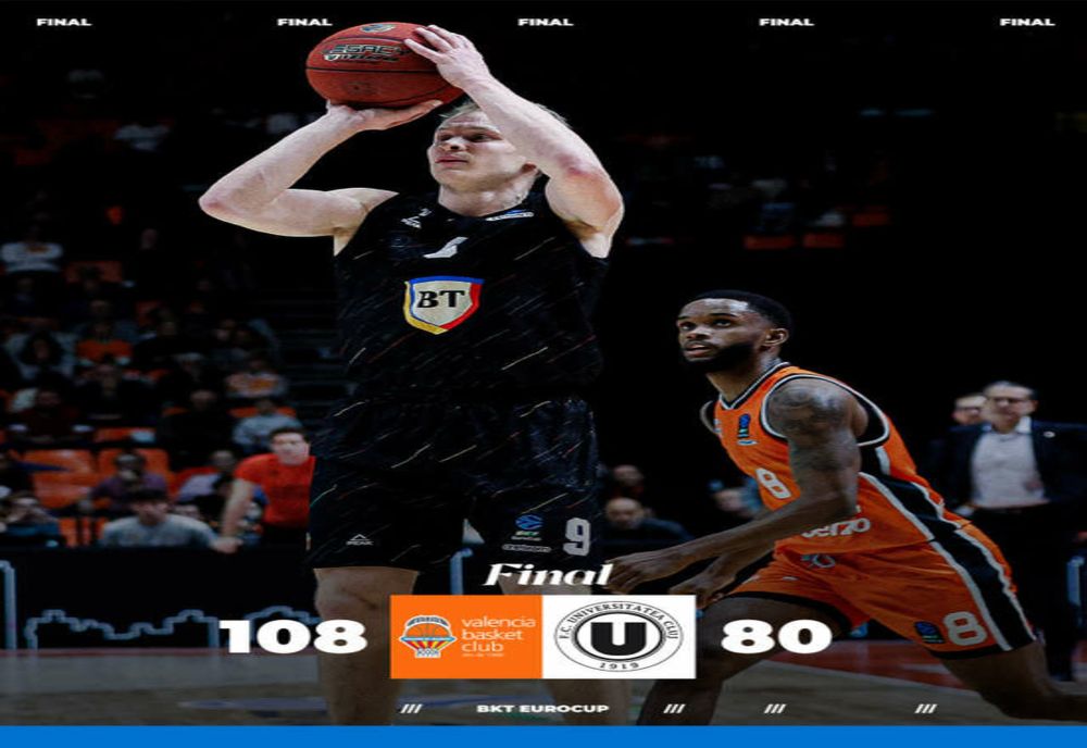 BASCHET MASCULIN: U-BT CLUJ-NAPOCA, ÎNVINSĂ FĂRĂ DREPT DE APEL DE VALENCIA BASKET, ÎN EUROCUP