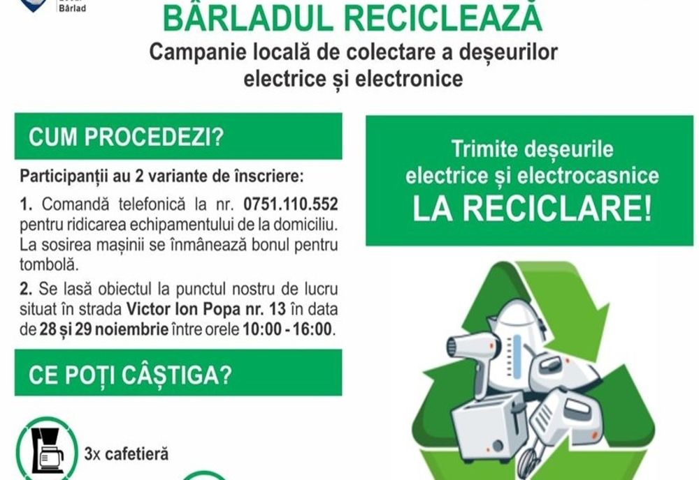Bârladul reciclează - o nouă campanie de colectare a deșeurilor electrice și electronice