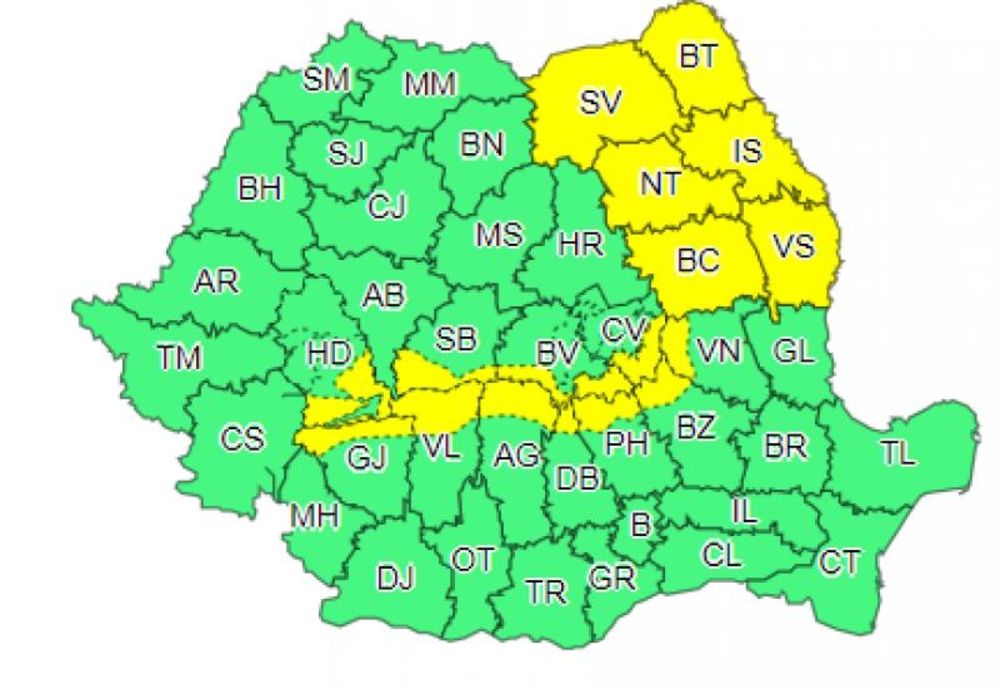 COD GALBEN de ninsori abundente până duminică seara peste județul Vaslui!
