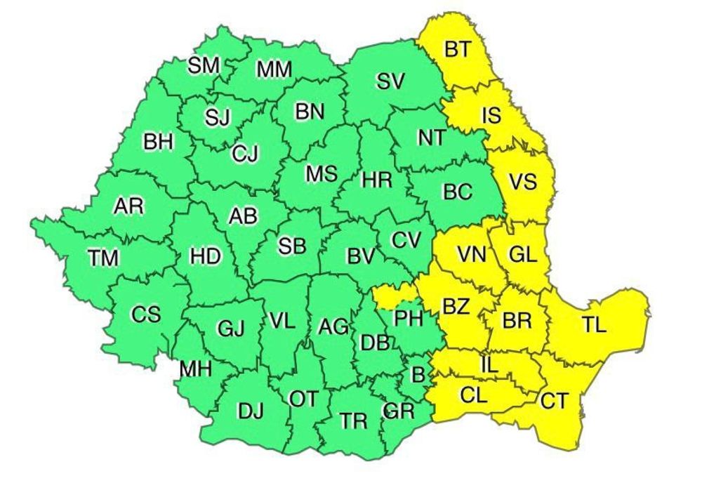 COD GALBEN în Vaslui: averse, grindină, vijelii, descărcări electrice