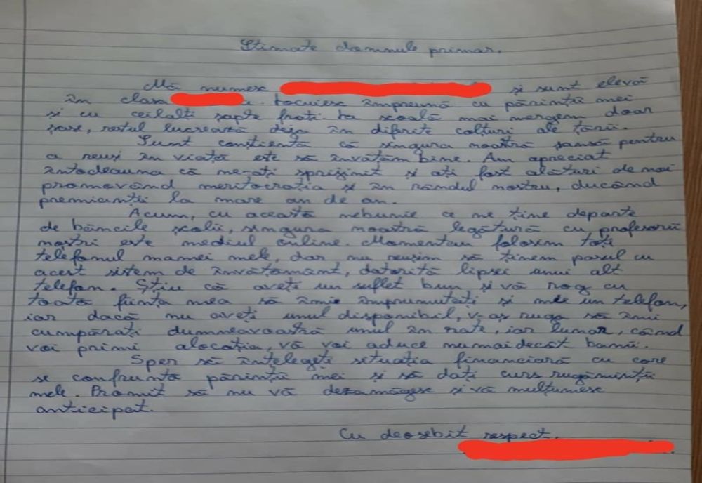 „Vă rog cu toată fiinţa mea să îmi împrumutaţi şi mie un telefon (...) v-aş ruga să îmi cumpăraţi dumneavoastră unul în rate, iar lunar, când voi primi alocaţia vă voi aduce banii”