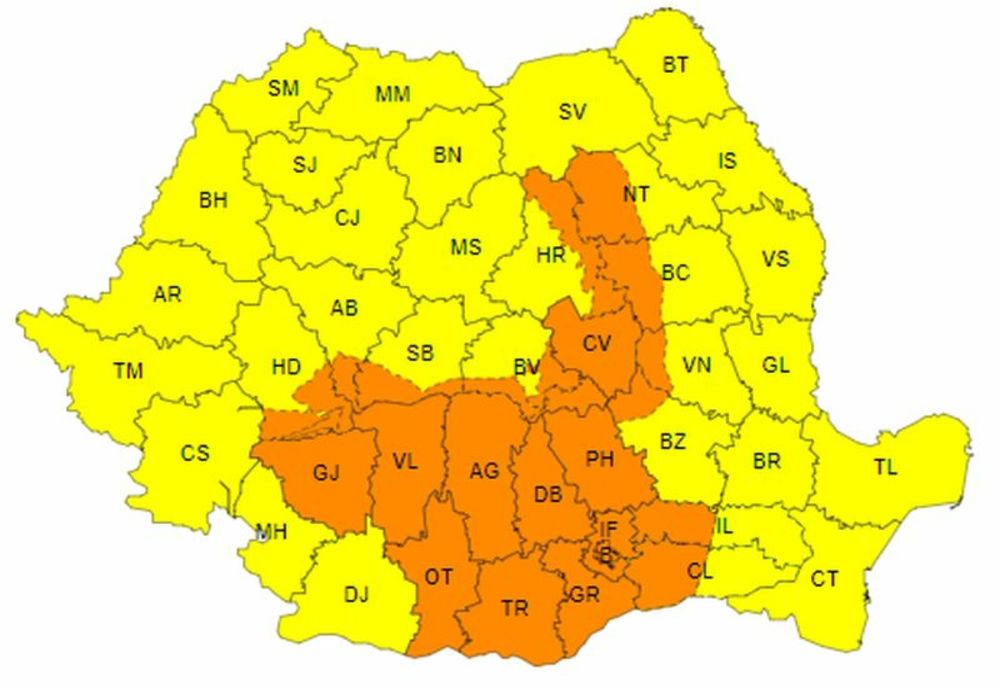 COD PORTOCALIU DE PLOI TORENȚIALE, DE DUMINICĂ PÂNĂ LUNI
