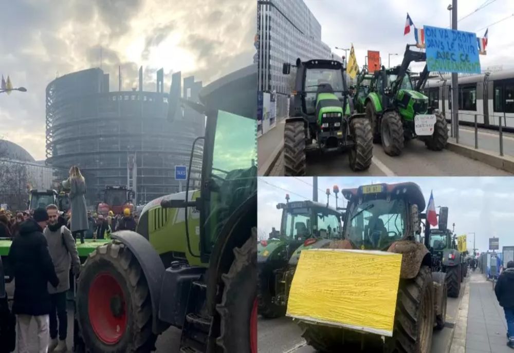 Fermierii francezi protestează în fața Parlamentului European de la Strasbourg