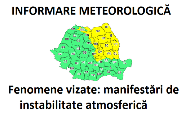Județul Vaslui sub COD GALBEN de furtuni și fenomene meteo extreme