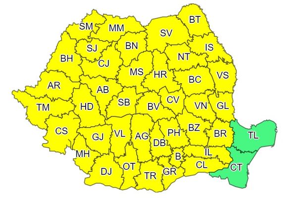 COD GALBEN de precipitații abundente, vijelii și grindină pentru județul Vaslui