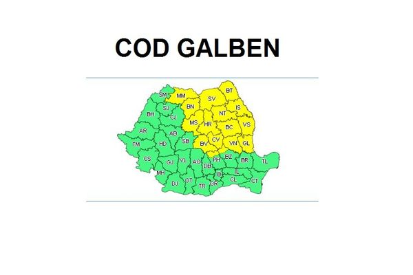 COD GALBEN de ploi torențiale și vijelii în județul Vaslui până miercuri