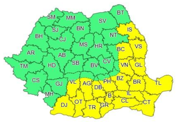COD GALBEN de caniculă și intensificări ale vântului
