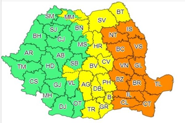 Alerte meteo de ploi torențiale și vânt puternic în mai bine de jumătate din țară!