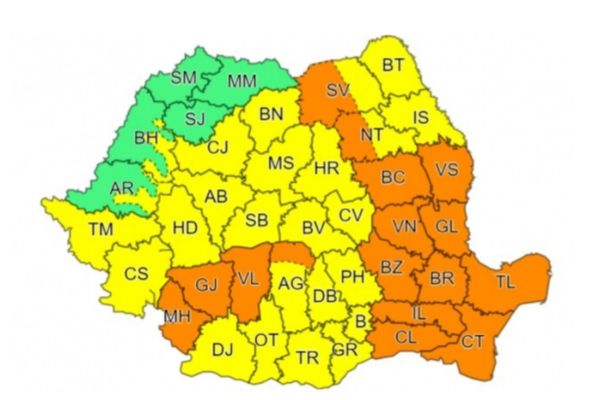 O nouă avertizare meteo: cod galben și portocaliu de vreme rea, ploi și furtuni puternice