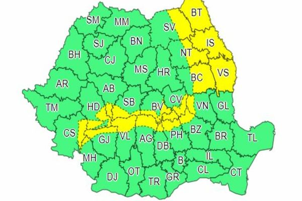COD GALBEN de vânt puternic în 19 județe din țară
