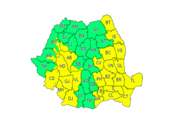 Cod galben de furtuni în Bucureși și 27 de județe