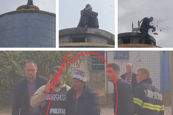 VIDEO. Un bărbat din Bârlad a aruncat cu pietre în negociatorul care voia să-l salveze de pe un turn înalt de 30 de metri