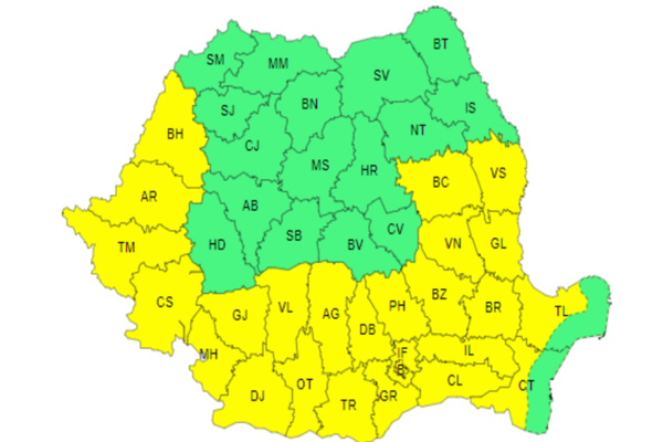 Cod galben de CANICULĂ pentru mai bine de jumătate din țară
