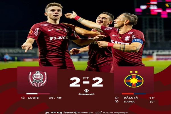 FOTBAL: CFR CLUJ ŞI FCSB AU TERMINAT LA EGALITATE (2-2) ÎN SUPERLIGĂ