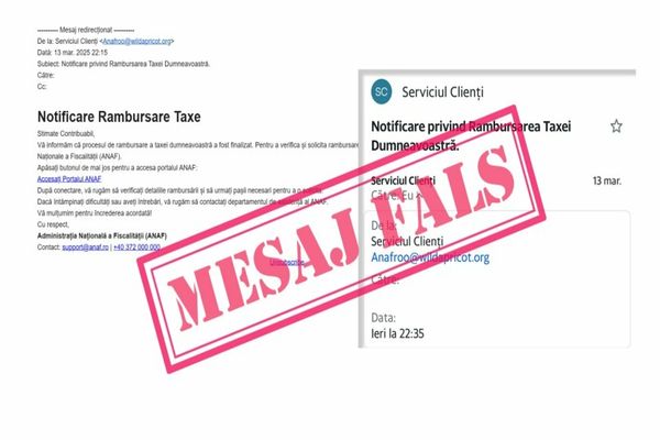 ANAF: SUNT TRIMISE E-MAILURI FALSE ÎN NUMELE INSTITUȚIEI