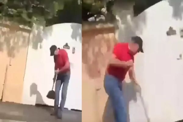 KLAUS IOHANNIS, FILMAT CÂND DĂ CU MĂTURA ÎN FAȚA CASEI SALE DIN SIBIU